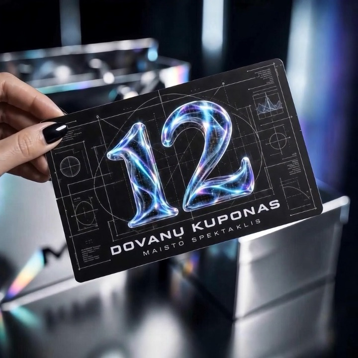 „12“ dovanų kuponas, holografinis MS12 maišelis ir dėžutė