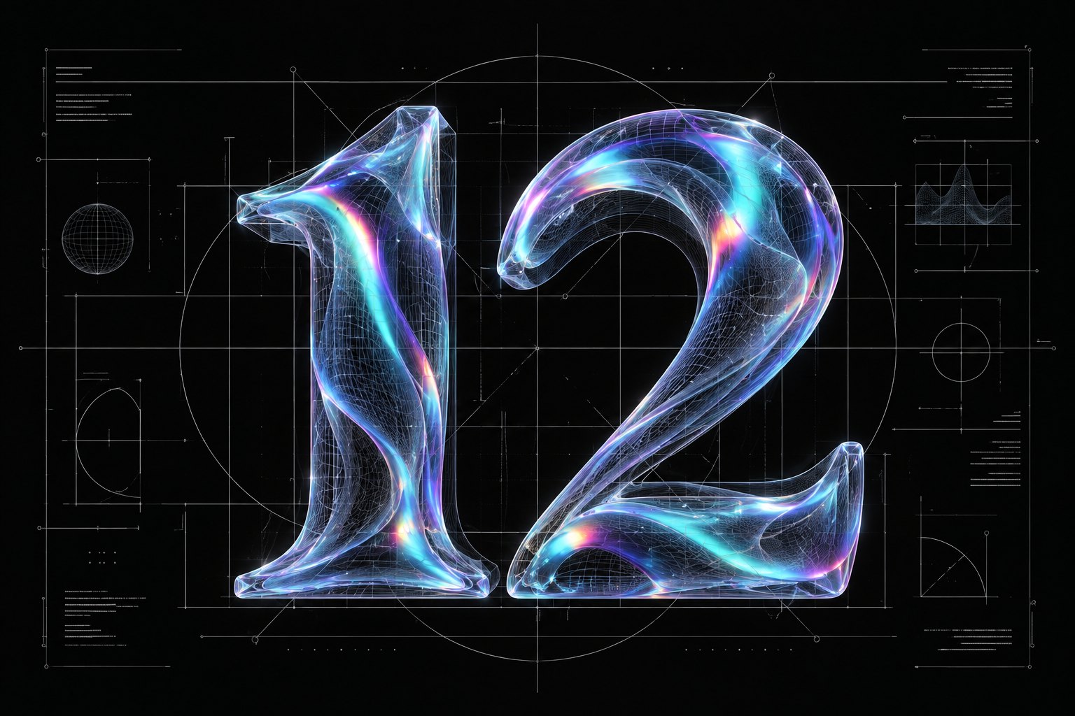Holografinis skaičius 12 brėžinių fone